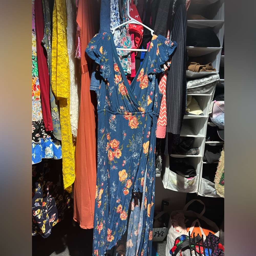 Torrid Sz 1 Blue Floral Wrap Maxi Dress Skort